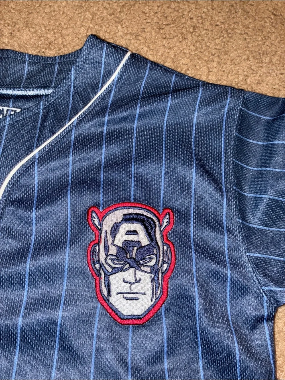 Marvel Boys Navy Pinstripe Captain America Button-Front Shirt